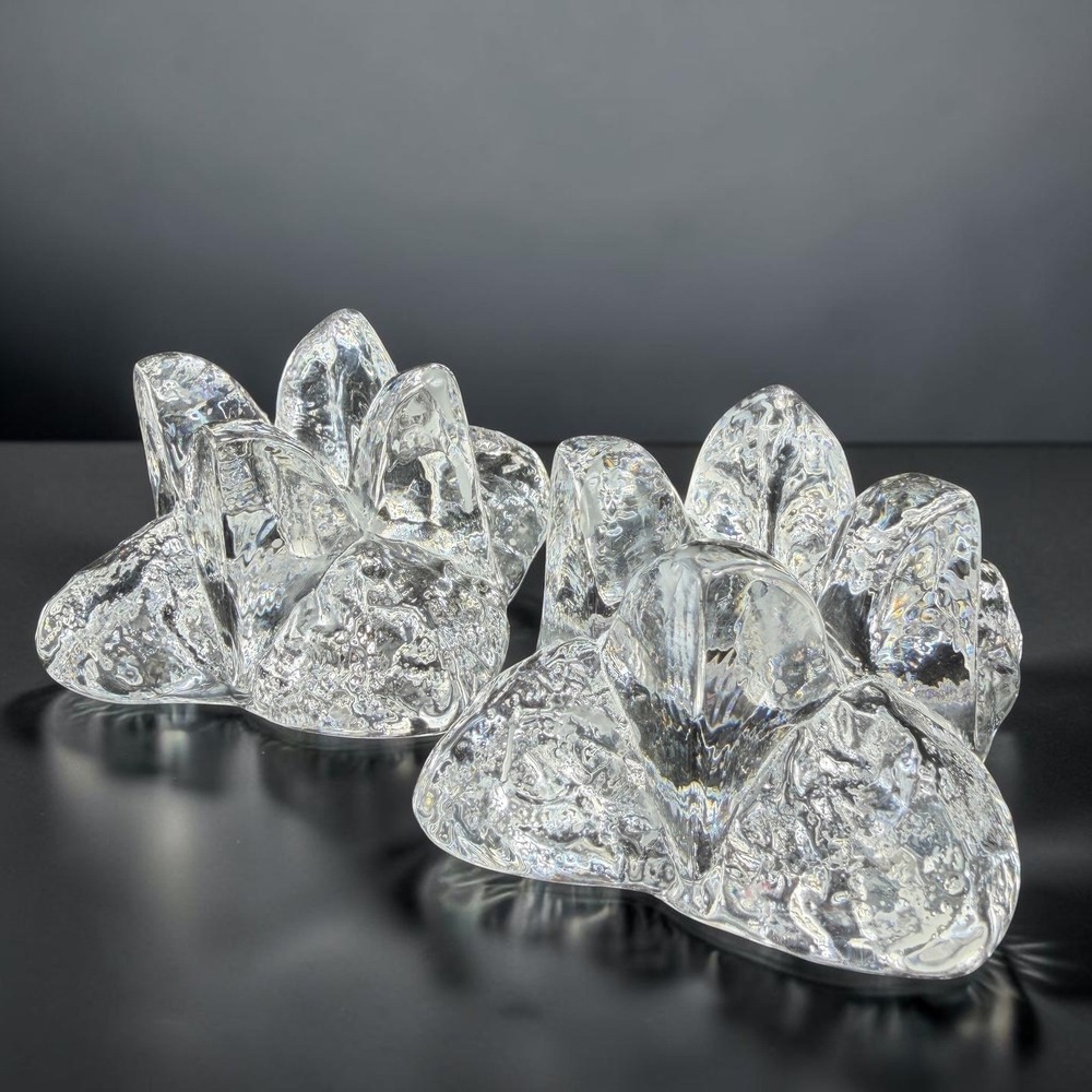Kosta Boda Crystal Snowstar Taper Candle Holders Set 2 Ann Warff Art Glass Clear